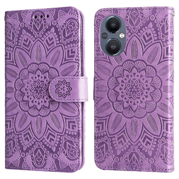 Funda tipo cartera FOXDOCK para OPPO Reno 8Z , diseño girasol en relieve, cuero PU, cierre magnético, soporte y tarjetero