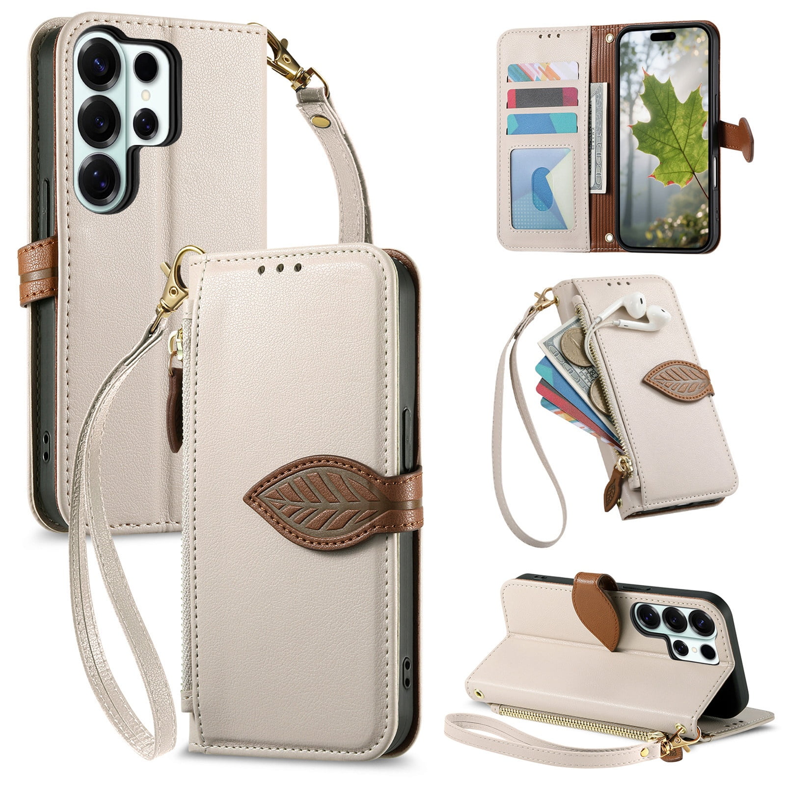 Foxdock Funda Tipo Cartera Para Samsung Galaxy S26 Ultra, Con Ranuras Para Tarjetas, Soporte Y Cremallera-blanco