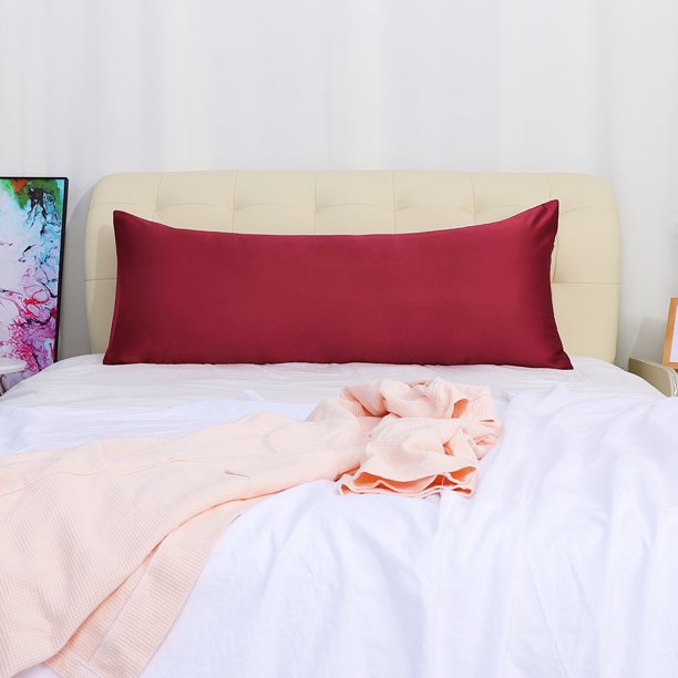 PiccoCasa 2 Paquete de Fundas de Almohada Corporal de Satén, Rojo Vino 20x60 pulgadas