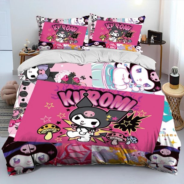 New Cartoon Kuromi Bedding Set,Kuromi Duvet Cover Multi-piece Set for Children and Adults Gifts,Kuromi Melody Quilt Cover Bed Sheets