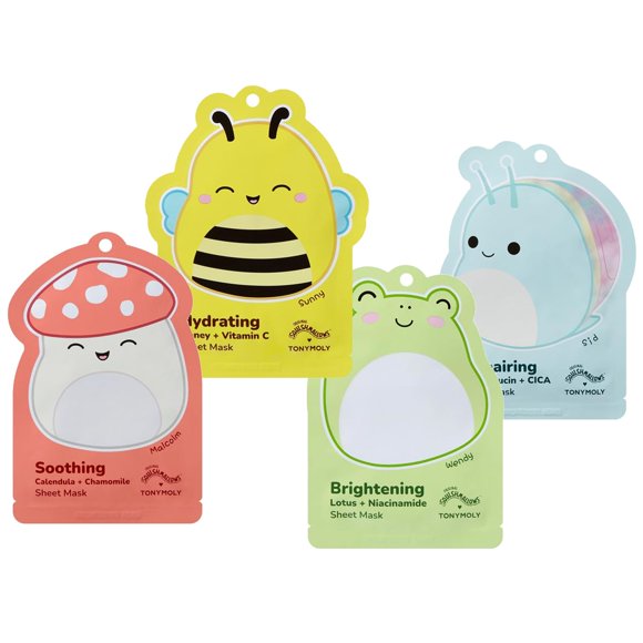 Set de mascarillas hidratantes faciales TONYMOLY x Squishmallows, paquete de 4