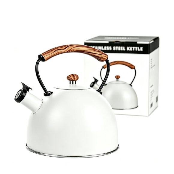 Tetera Ray Bear de 3,2 L blanca para estufa con silbido