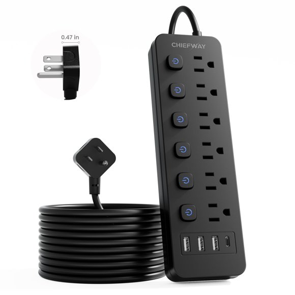 Regleta Chiefway de 3 m, 6 tomacorrientes y puertos USB‑A y USB‑C