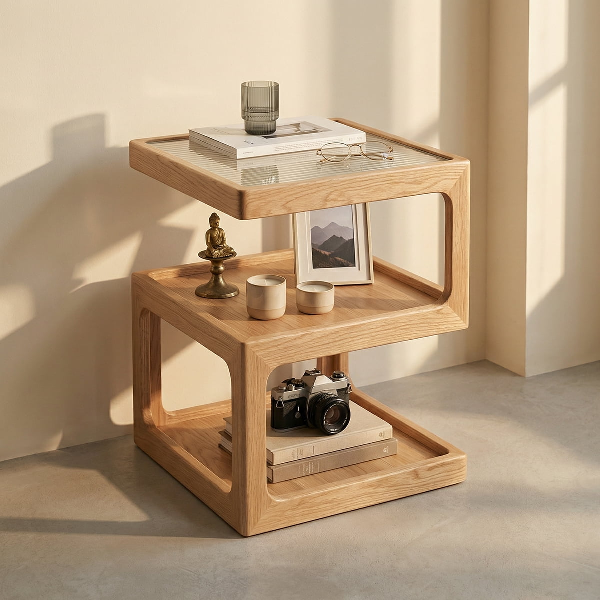 Santú Home & Deco - Mesa Lateral De Madera Con Luz Led