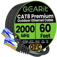 Cable Ethernet Gearit Cat8 Para Exteriores, 18 M, Resistente Al Agua, 40 Gbps