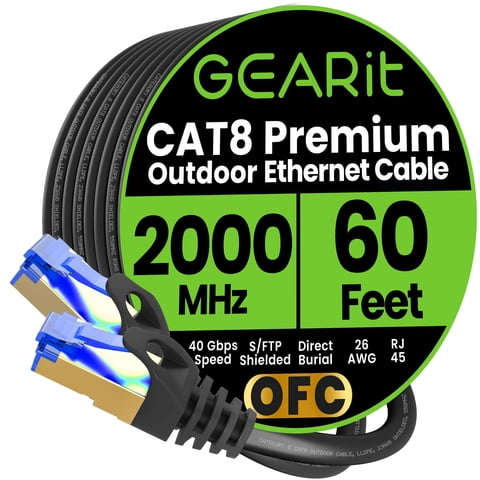 Cable Ethernet Gearit Cat8 Para Exteriores, 18 M, Resistente Al Agua, 40 Gbps