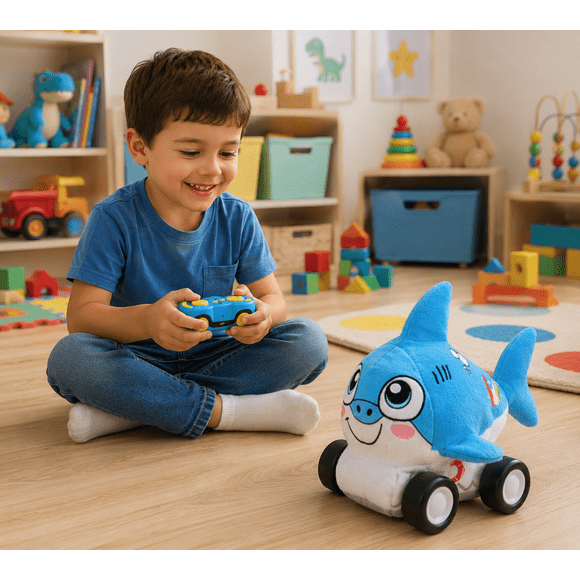 Auto Peluche De Felpa Animado Con Sonido Y Control Lavable Tiburón