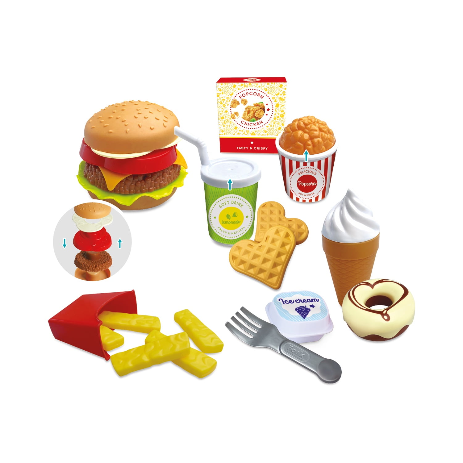 Sweet Home - Set De Comida Rápida Con Hamburguesa, Papas Y 24 Accesorios