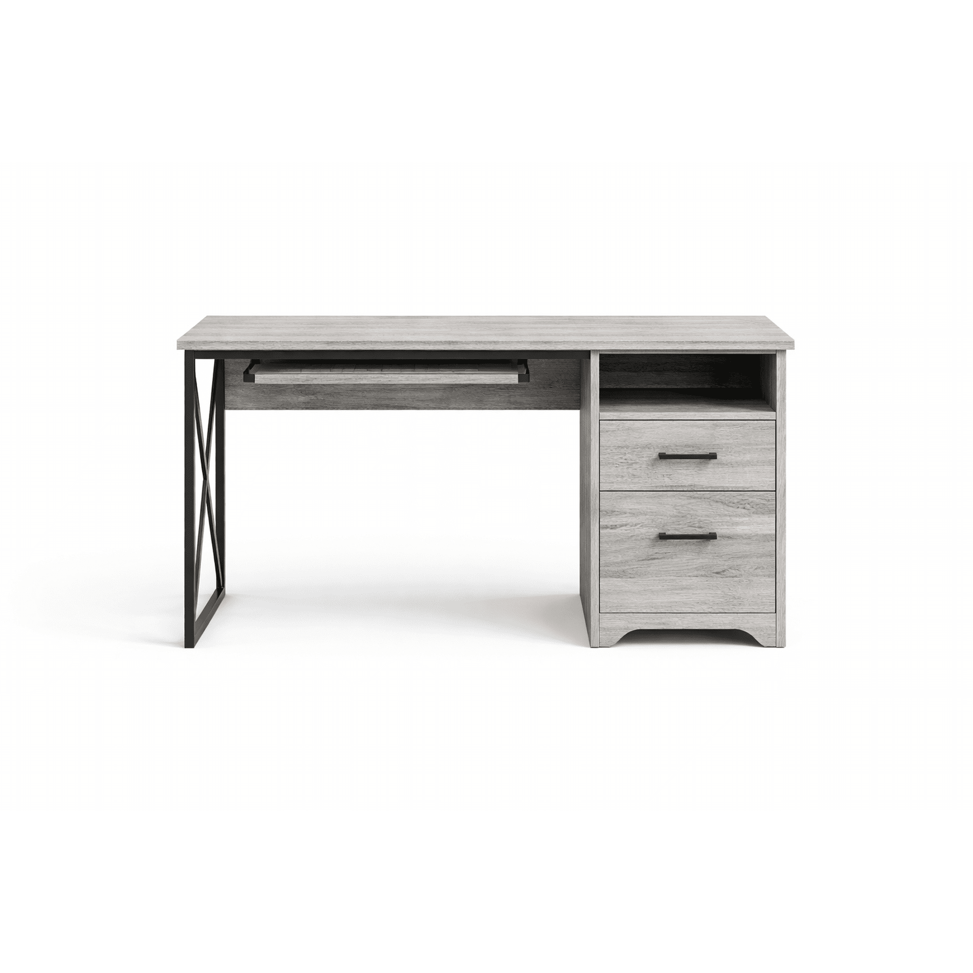 Space Home - Escritorio Home Office 120 Cm Grey Con Cajones Y Estructura Negra