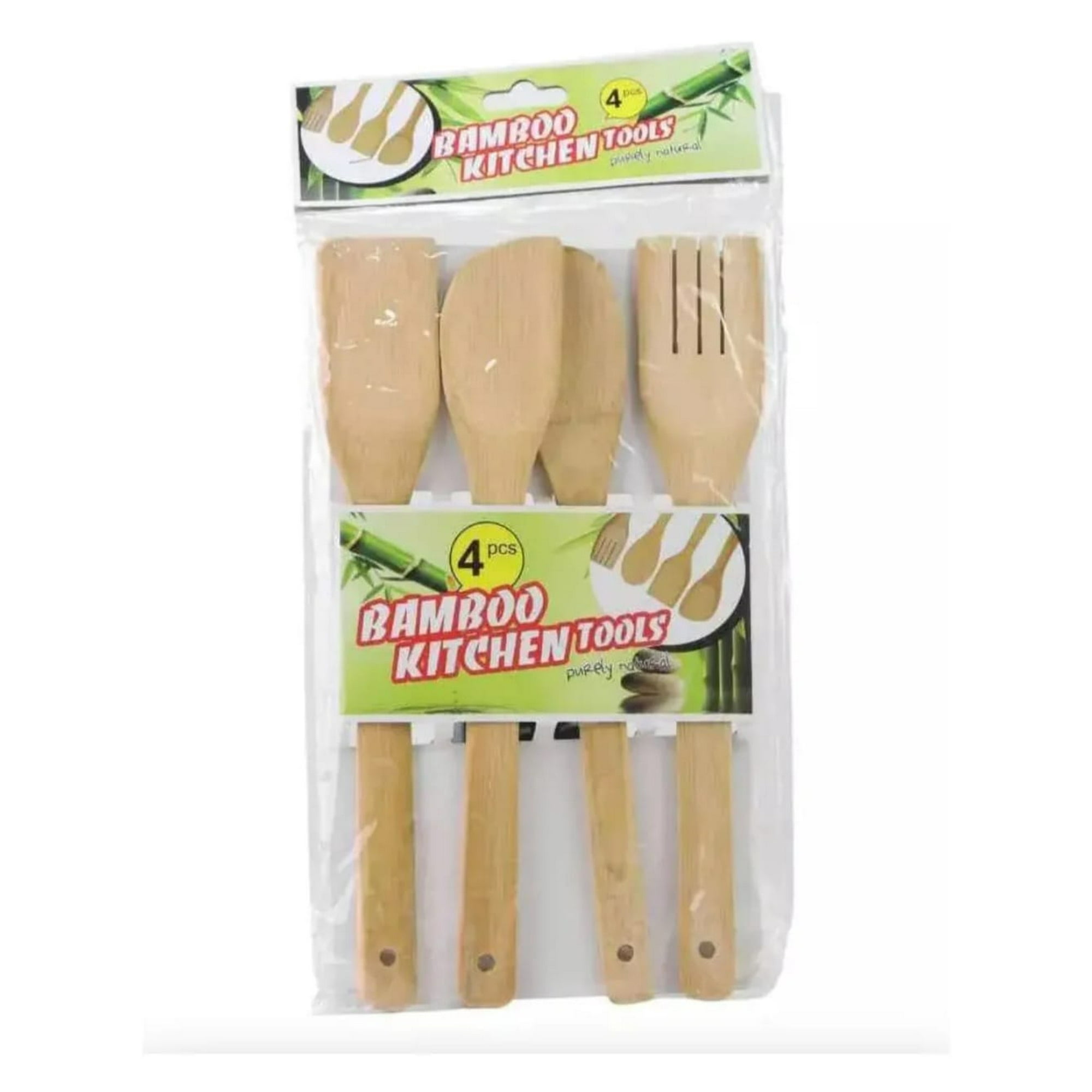 Genérico - Set Por 4 Utensillos De Cocina Cucharas De Madera Palo
