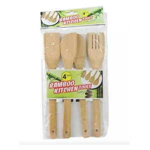 Genérico - Set Por 4 Utensillos De Cocina Cucharas De Madera Palo