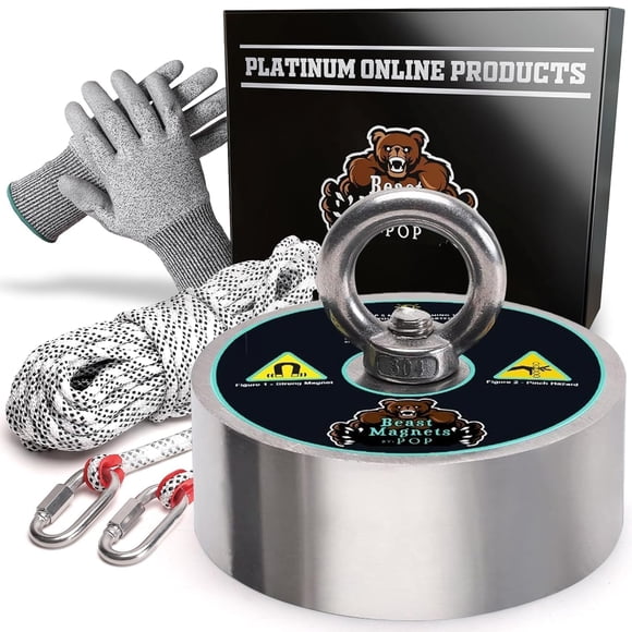 Kit de Pesca Magnética Platinum 3000 lb (1360 kg) N52 20 m Cuerda y Guantes