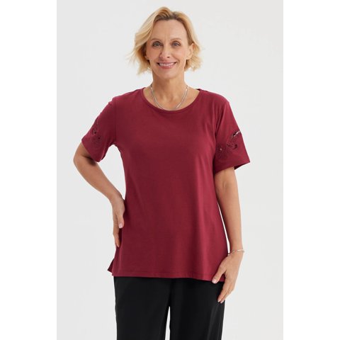 Fashionspark - Polera Mujer Detalle Mangas Rojo