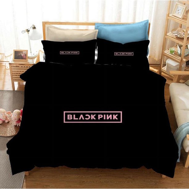 Black_pink 3 Pcs Comforter Set with 2 Pillowcases,Blackpin_k Bedding Set Sheet Set for Kids Adults,All Season Lightweight