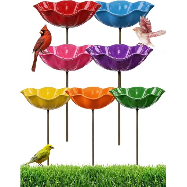 Estaca jardín flor metal hecha mano baño pájaros estación riego abejas mariposas exterior