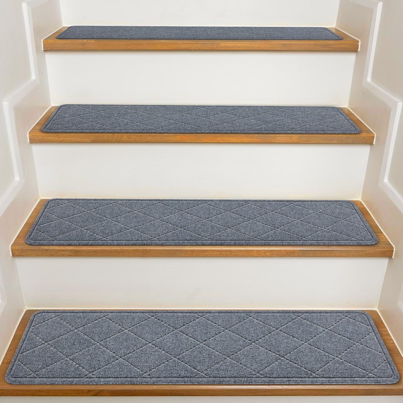 Peldaños Para Escaleras Kooteta, Antideslizantes, 15 Unidades, 8 X 30 Cm, Poliéster Gris Oscuro