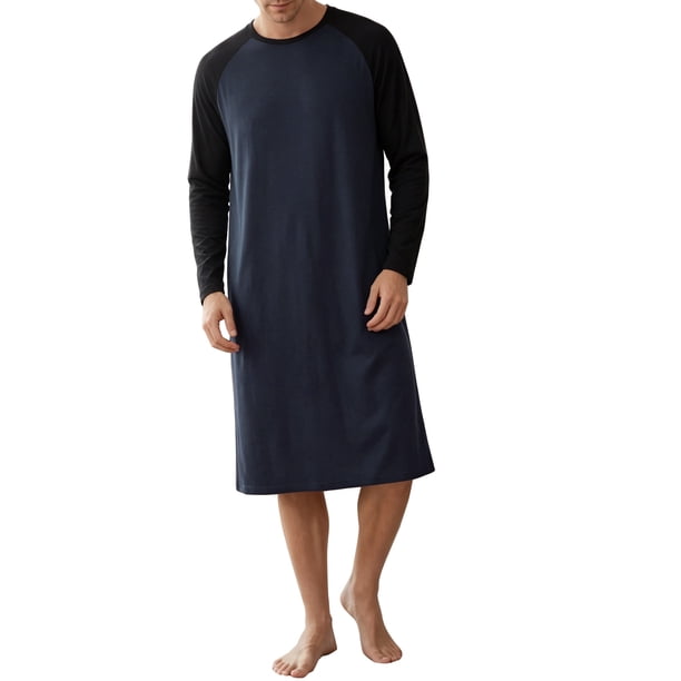 INSPIRE CHIC Camisón de Hombre Suave y Ligero con Cuello Redondo y Mangas Raglán, Ropa de Dormir Talla S Azul Marino