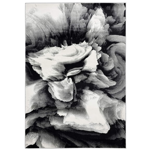 Alfombra de área Abani Arto 237 x 310 cm, negra y blanca, floral