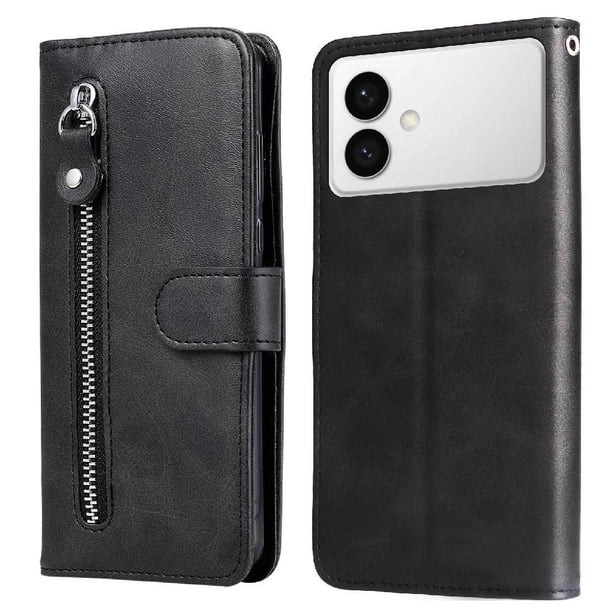 Funda tipo cartera para Samsung Galaxy S26 Edge con bolsillo con cremallera y ranuras para tarjetas – Función de soporte Negro
