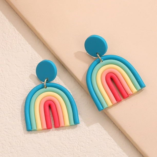 Boho Colorful Ceramic Polymer Clay Loop Earrings - Sweet & Lovely Candy Rainbow Pendant Drop Earrings - Perfect Gift for Women & Girls!