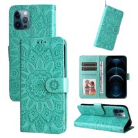 Funda Tipo Cartera Foxdock Para Iphone 12 , Diseño Girasol En Relieve, Cuero Pu, Cierre Magnético, Soporte Y Tarjetero
