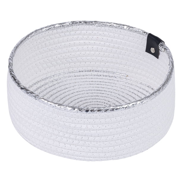 1 Paquete de Cesta de Almacenamiento Tejida, Caja de Almacenamiento para Estante y Armario para Bandeja de Llaves, Cuenco para Escritorio de Entrada, Decoración del Hogar Blanco-Plata 9.4*9.4*3.9in