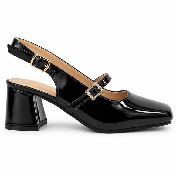 Zapato Charol Mujer Mary Jane Tacón Cuadrado H2705 Negro