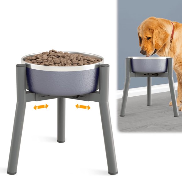 Soporte para cuencos de perro SHAINFUN gris, ancho ajustable, 28 cm (para perros grandes)