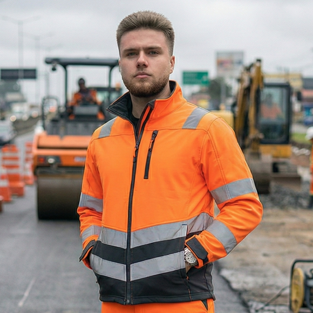 T-World - Softshell Alta Visibilidad Hombre Clase 2 Reflectante - Naranjo/Gris Oscuro Talla 2Xl