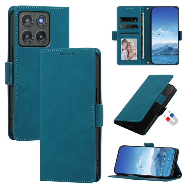 Funda Billetera Delgada para Motorola Edge 2026 con Ranuras y Soporte Azul lago