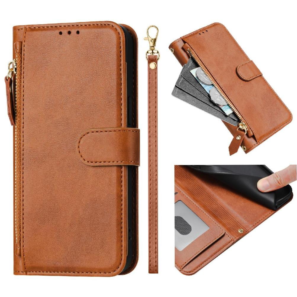 Foxdock - Funda Tipo Billetera Para Blu G53 Con Cremallera Portatarjetas Soporte Correa De Muñeca Cuero Marrón