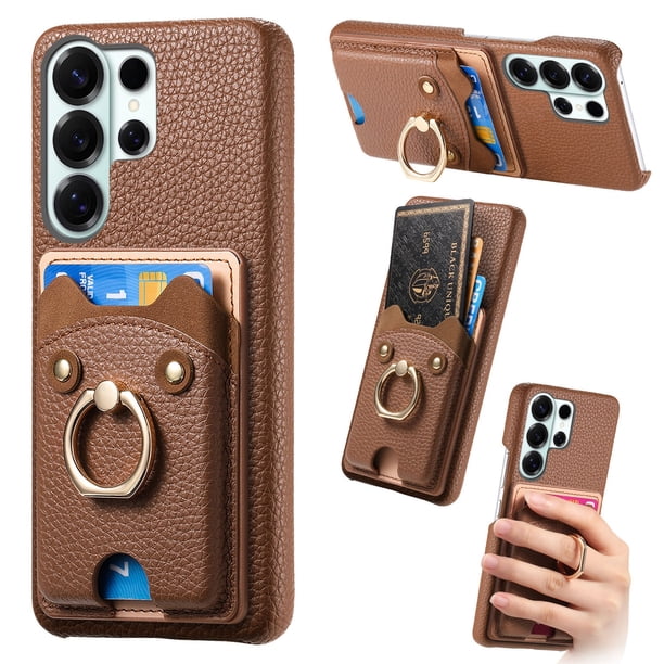Funda FOXDOCK para Samsung Galaxy S26 Ultra billetera, soporte ajustable y diseño seguro-marrón