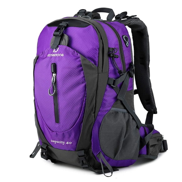 Mochila FENGDONG impermeable y ligera de 40 litros para senderismo, color morado