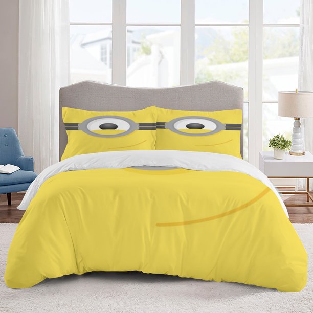 Minions Bedding Sets Cartoon Duvet Cover Lightweight 3 Piece Bet Sets for Kids Boys Girls