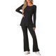 thumbnail image 1 of INSPIRE CHIC Conjunto de salón de punto acanalado para mujer, top de manga larga y pantalones, conjunto de pijama de dos piezas a juego XS Negro, 1 of 6