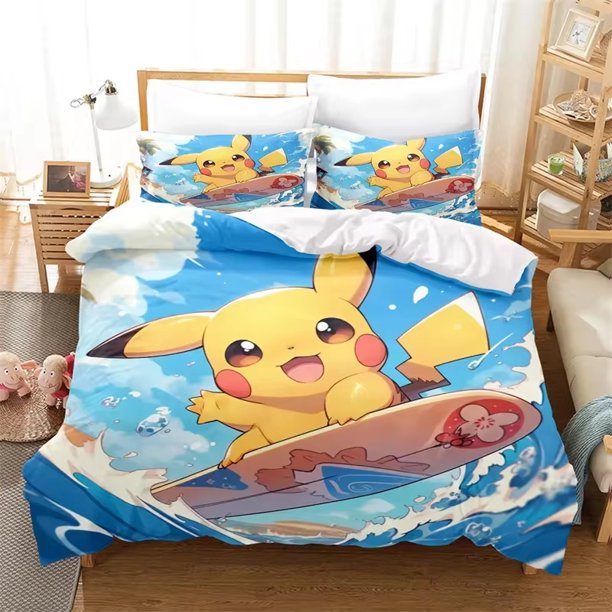 Pikachu Bedding Sets for Kids Cartoon Pikachu Bedding Set Cute Duvet Cover Pillowcases Gifts for Boys and Girls Bed Sheets