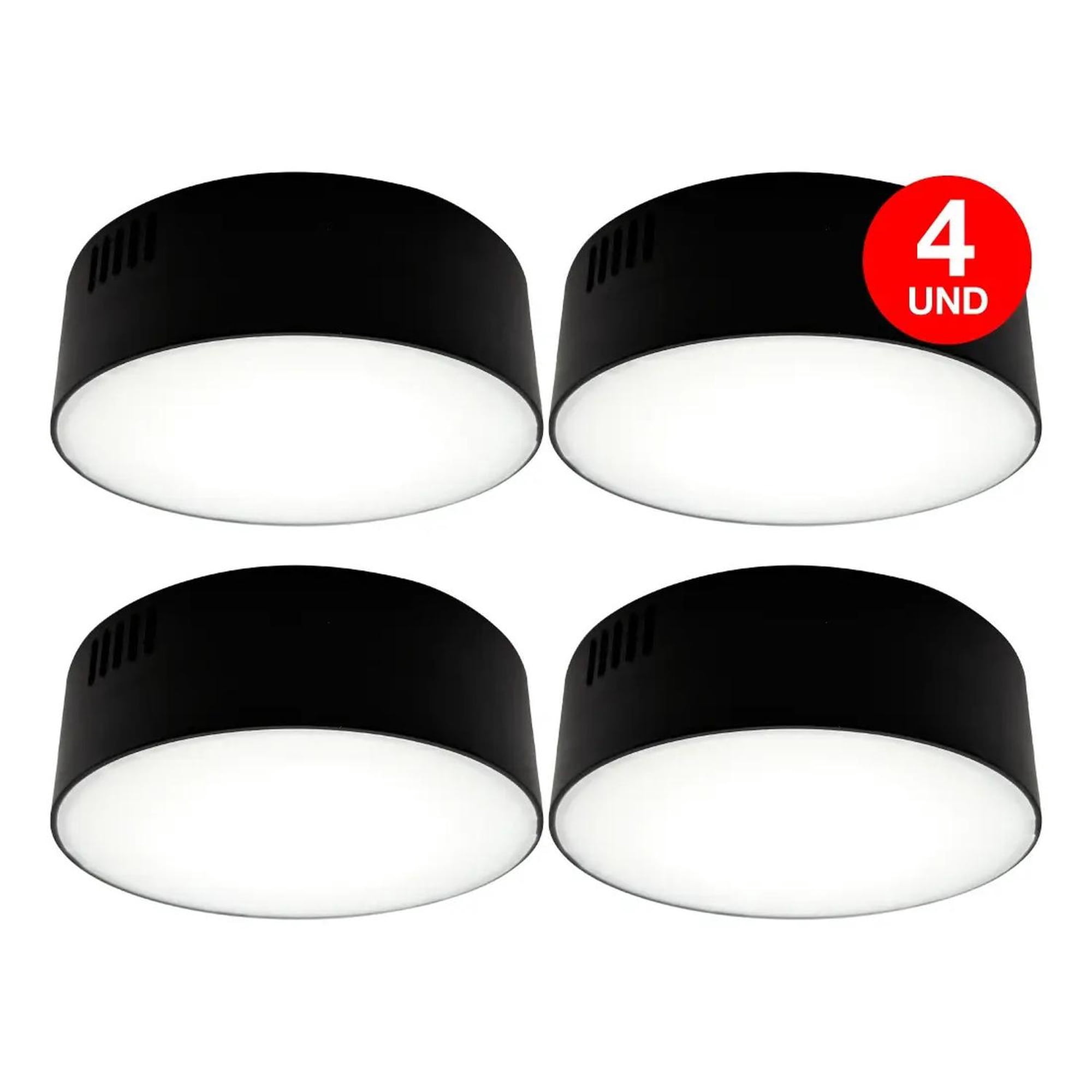Drl - Pack 4 Plafon Panel Led Redondo Sob Itd Decorativo 12w 6000k Negro