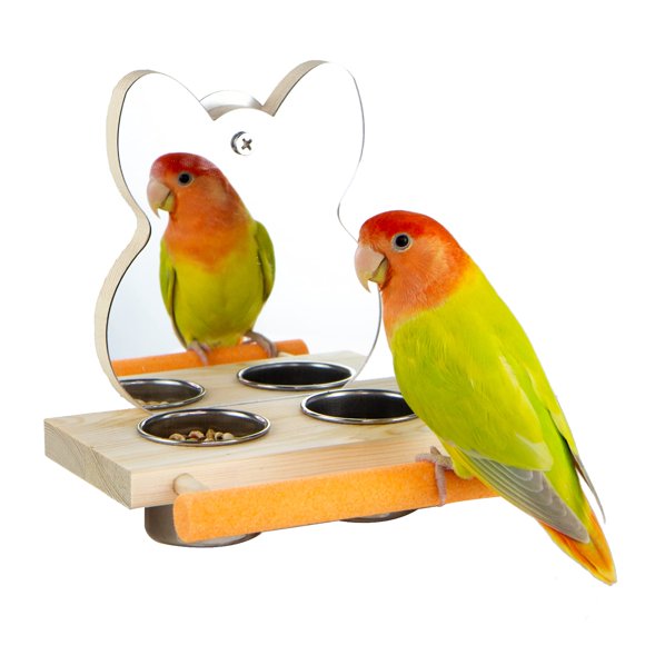 Espejo con forma de loro PANQIAGU de Bird Toy con copas de acero inoxidable