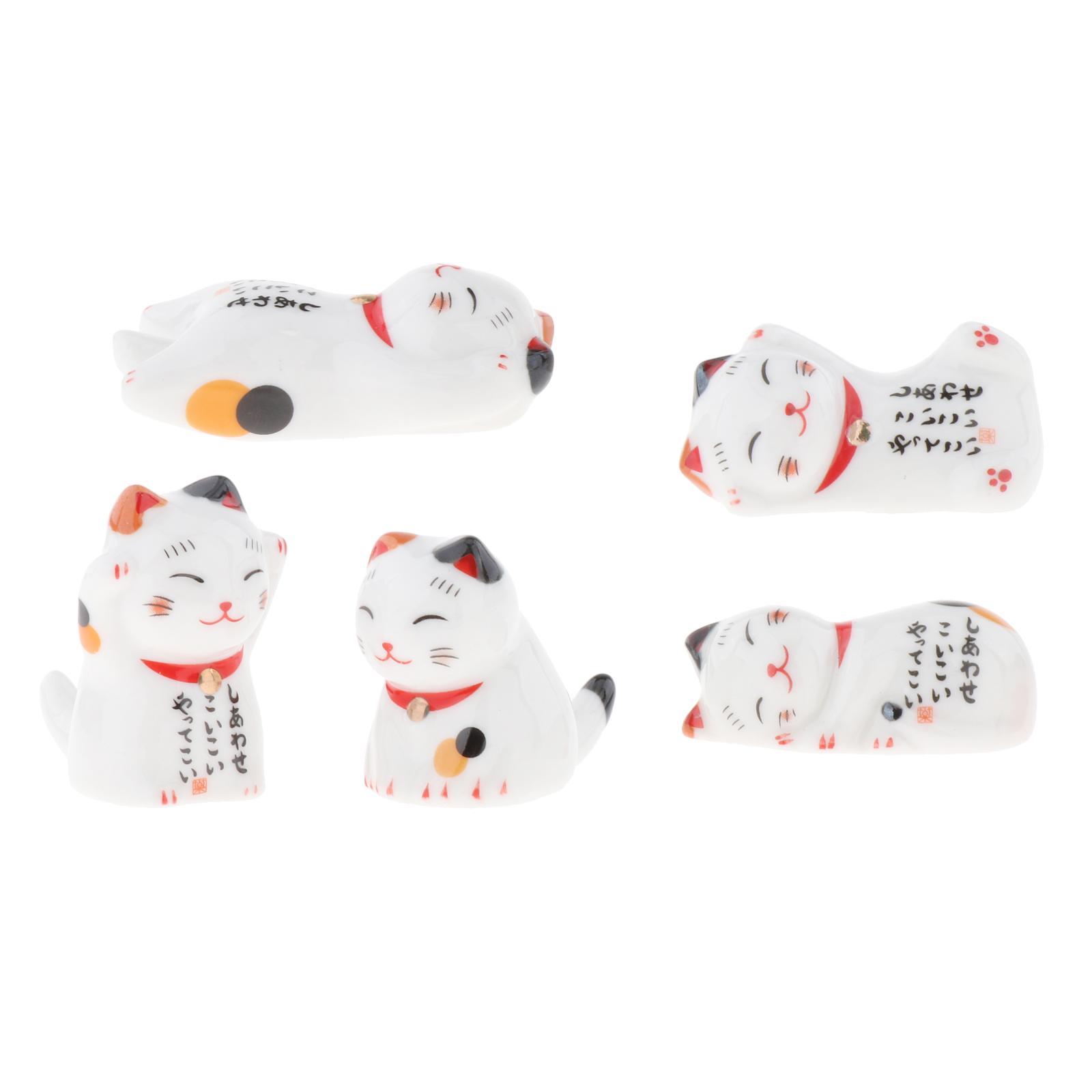 Magideal - Cute Mini Lukcy Cat Tenedor Resto Animal Palillos Soporte Artesanía Estatuillas Para El Salpicadero Del Coche Inicio Coleccionables Ornamento Postura 3