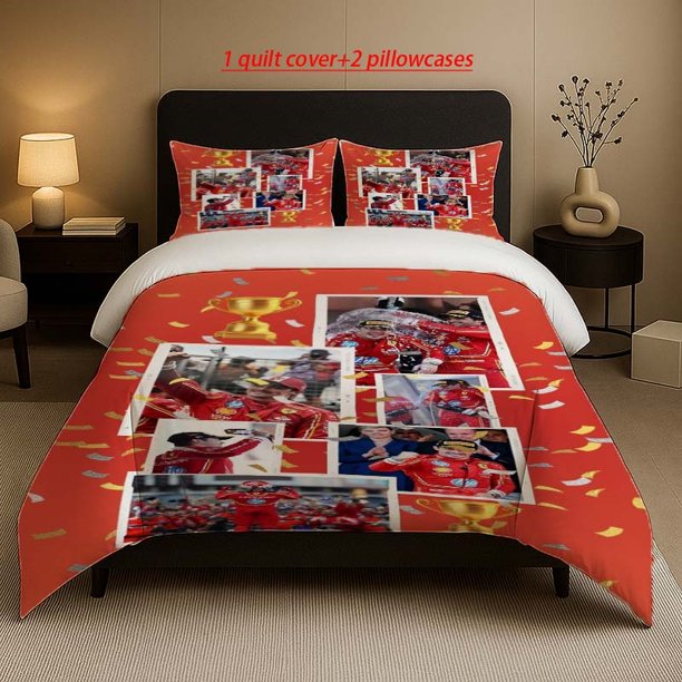 Racing Driver Charles Leclerc Champagne Celebrating Victory Moment Pattern Three-Piece Set Soft And Comfortable bedding Available in All Seasons