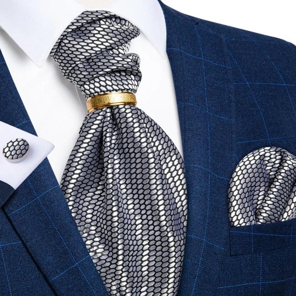 Corbata Gruesa Ascot, Anillo Dorado, Paño Y Colleras Hombres gris Talla Única
