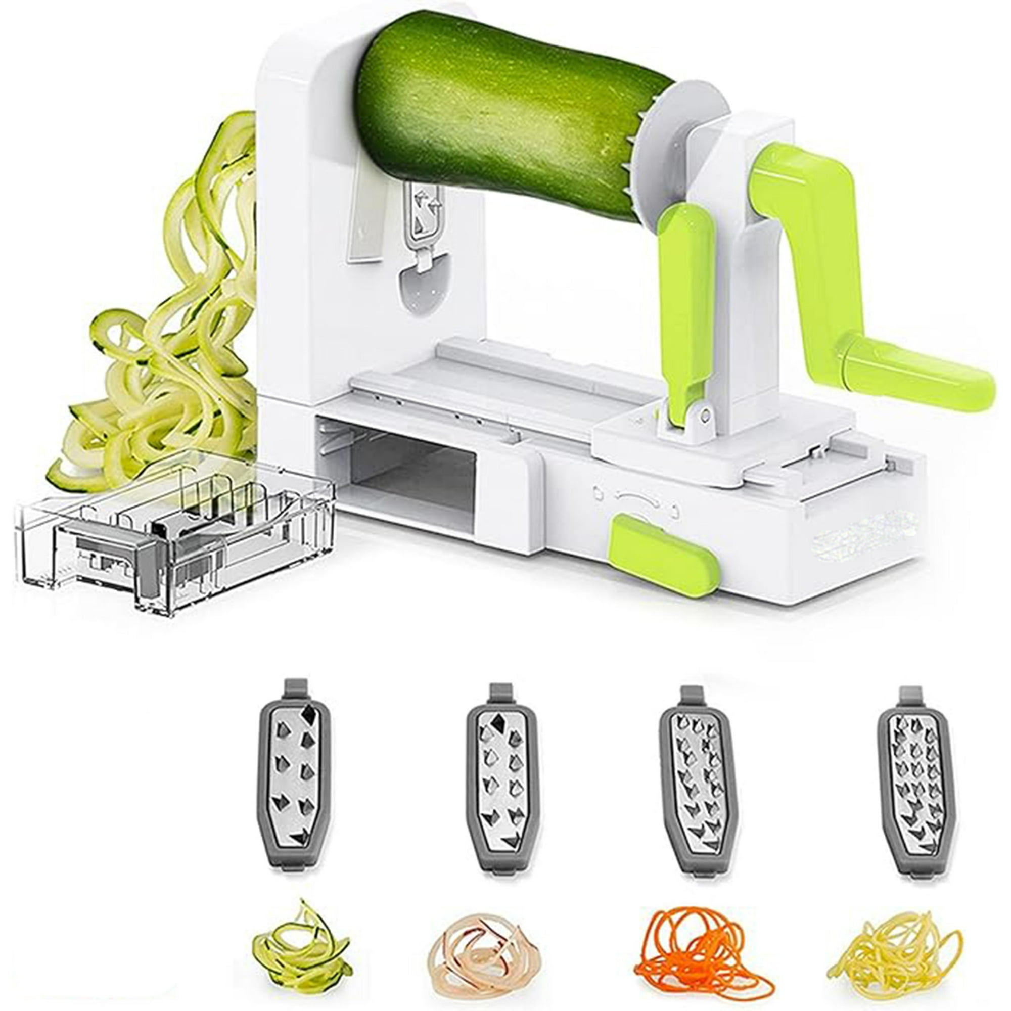Veat00l - Cortador Y Rallador De Verduras Tipo Espiralizador Con 4 Cuchillas De Acero Inoxidable, Ventosa Adherente, Mecanismo Seguro, Libre De Bpa. Ideal Para Pastas, Ensaladas Y Cocteles Frutales