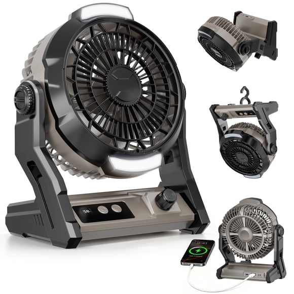 Ventilador portátil de camping ZAFRO 10000 mAh recargable con temporizador de 8 h – negro