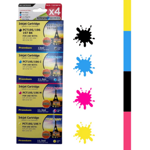 Pacific Color - 4 Cartuchos Tintas Alternativas 195 196 197 Para Epson Xp201