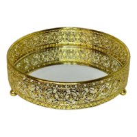 Genérico - Bandeja Decorativa Redonda Filigrana Dorada Espejada Jhn