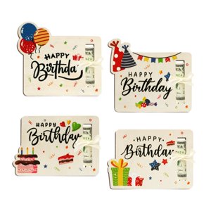 Magideal - 4 Porta Billetes De Cumpleaños, Regalos De Cumpleaños Para Fiestas Con Cinta, Regalo Único Y Divertido Para Hacer Tú Mismo, Porta Billetes De Madera.
