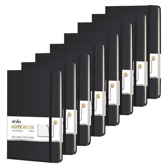 Libreta ViVin Lined Journal A5, tapa dura, 192 páginas, paquete de 8