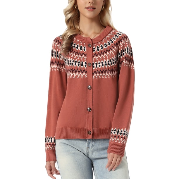 INSPIRE CHIC Cárdigan Suéter para Mujer de Manga Larga Raglán Abierto con Botones Casual de Punto con Patrón XS Rojo
