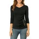 thumbnail image 2 of INSPIRE CHIC Blusa Fruncida para Mujer de Regreso a Clases con Botones Decorativos Cuello en V Manga 3/4 Top de Punto Sólido Negro L, 2 of 7