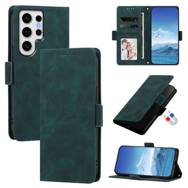 Funda Billetera Delgada para Samsung Galaxy S24 Plus/ S24+ con Ranuras y Soporte Verde oscuro